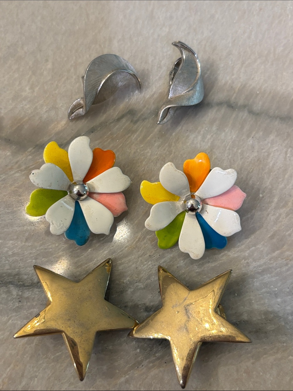 Trifari Silver-Tone Leaf  Sarah Cov flowers and star Clip-On Earrings vintage